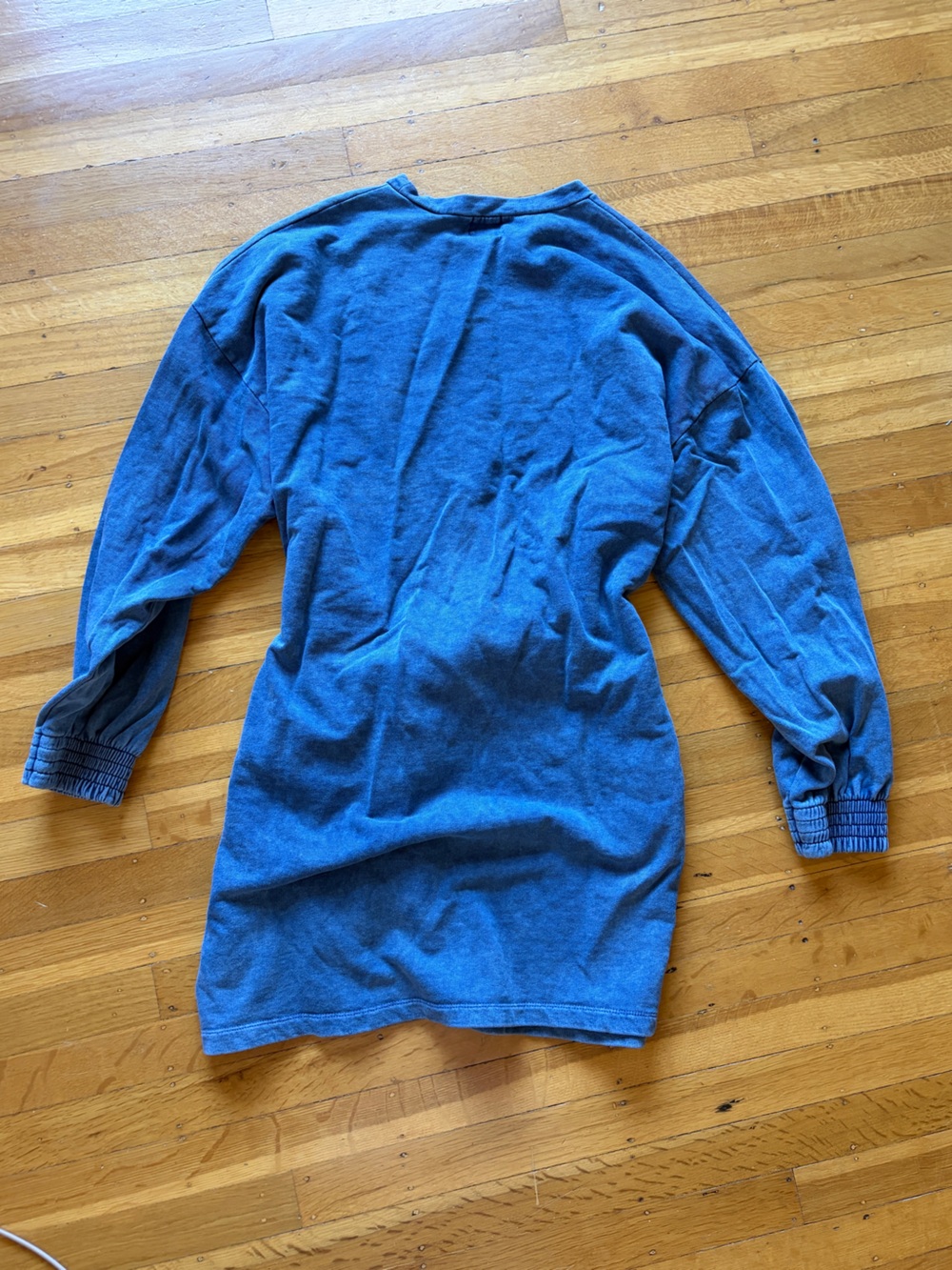 Zara balloon sleeve knotted tie waist distressed knit mini dress sweatshirt blue